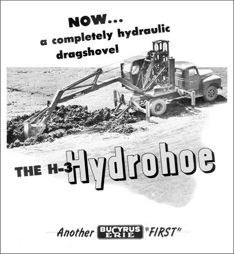 Figure 3.5：比塞洛斯的 Hydrohoe 混血机——宣传「拉铲」、放在开阔田野、号称「每铲满载」，试图迎合主流承包商