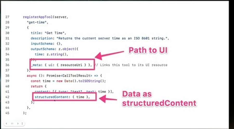 代码：resourceUri 通往界面，structuredContent 是给模型的数据