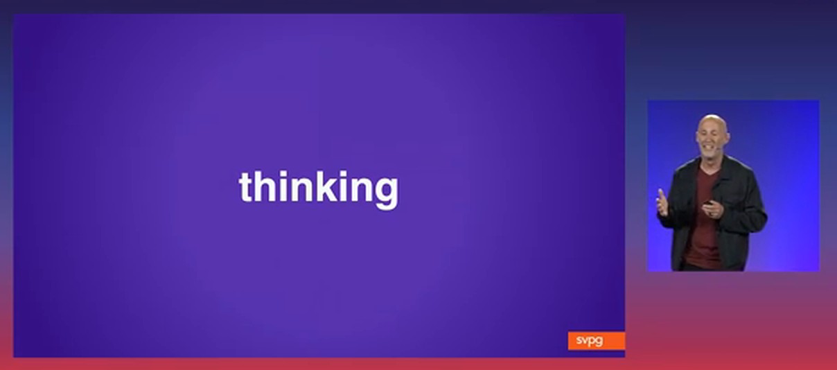 幻灯片单词卡 thinking，右侧小窗是面带笑容的 Cagan