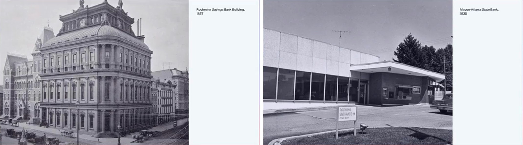 左为 1857 年的 Rochester Savings Bank Building，右为 Macon-Atlanta State Bank