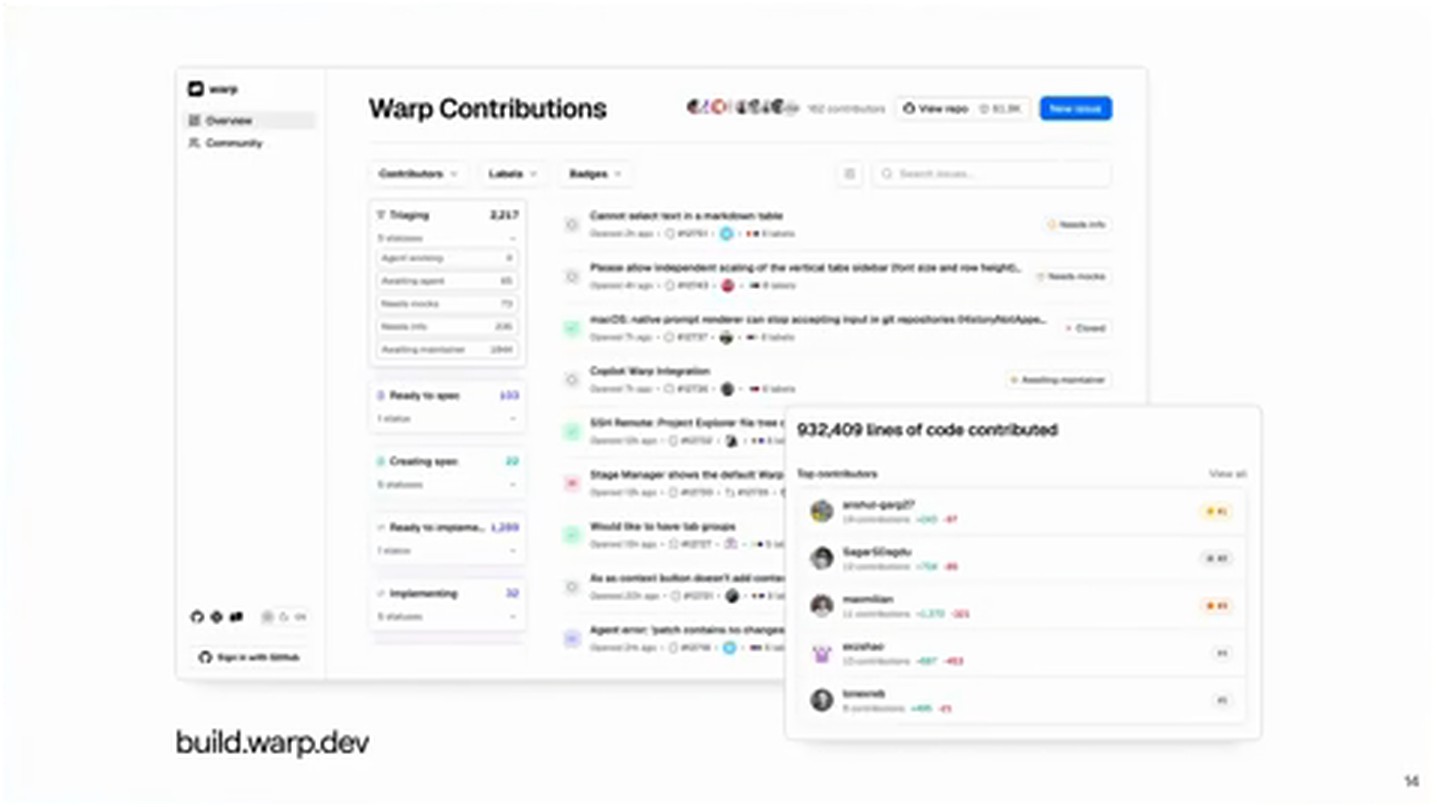 build.warp.dev 公开工厂页面