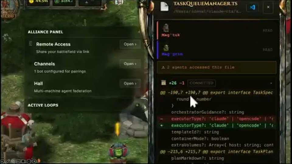 点开文件符文：两个 agent 读过同一个文件，下方是改动 diff