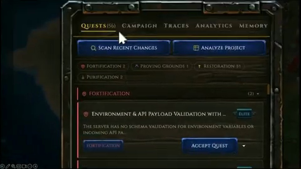 任务日志：agent 扫出的 quest 与接任务按钮