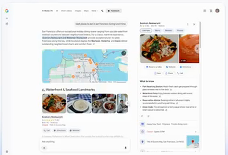 AI Mode 回答里的地图与餐厅卡片